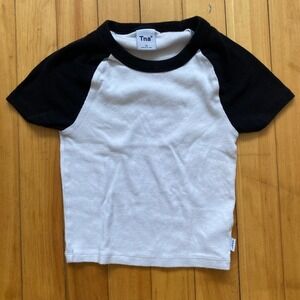 Tna Aritzia Black White Ribbed Raglan Short Sleeve Baseball Crop Top Tee XS